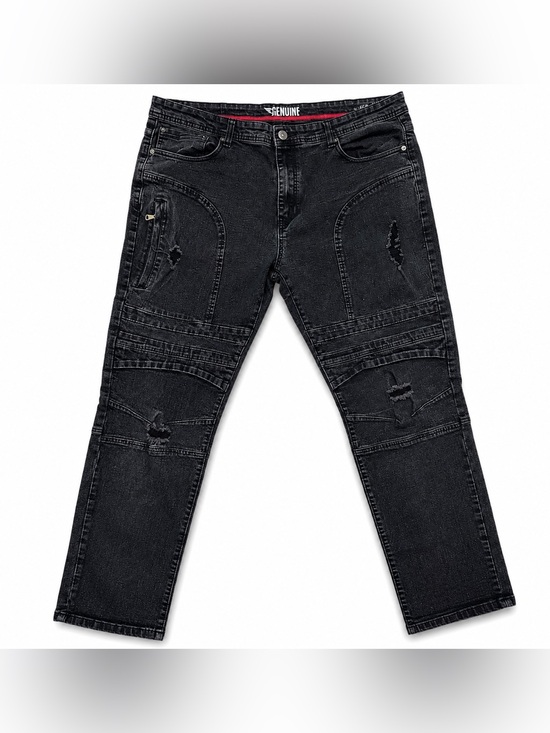 Genuine Authentic Other - Men’s Moto Biker Distressed Black Jeans 42x32 Utility Cargo Jeans